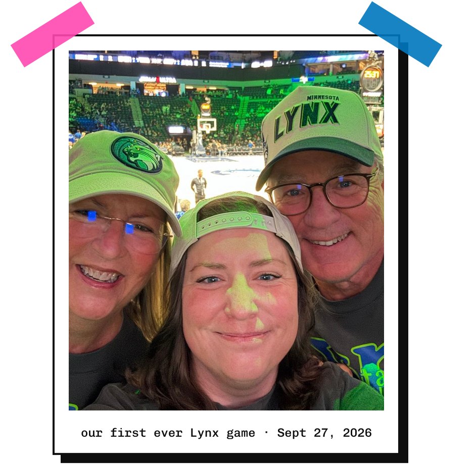 Haley Eidem and her parents in Lynx caps at Target Center.